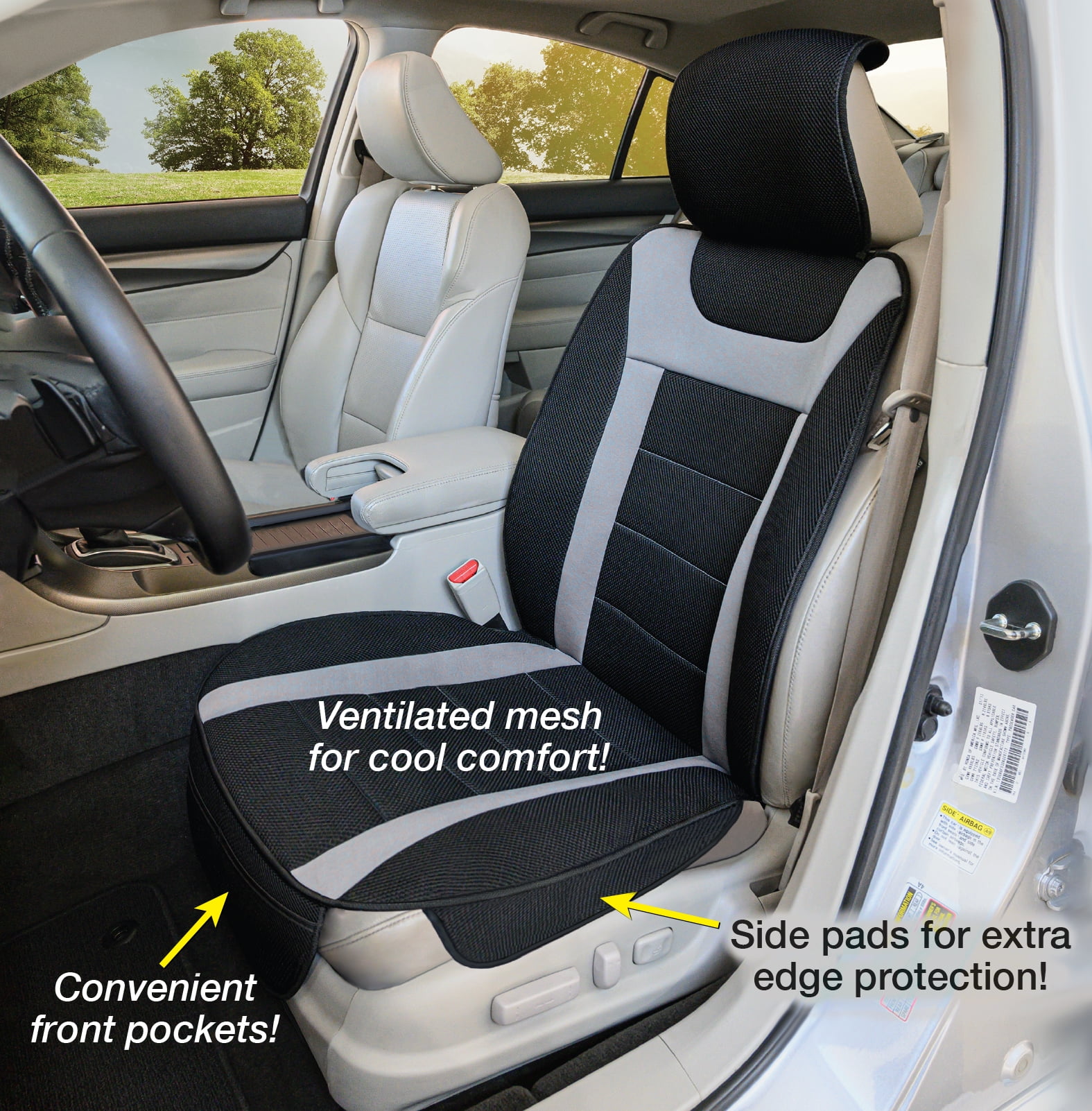 Black comfy car seat cushion with straps discount