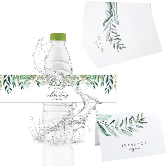 Seat Folding Card, 100Pcs Green Leaf Table Place Cards and Waterproof Water Bottle Labels Set Bottle Wraparound for Wedding Decor