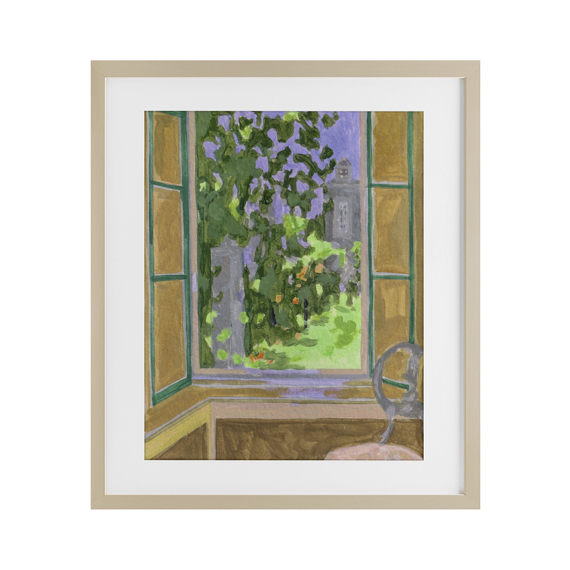 Seat For Spring Expression Birch Framed Print Under Glass, design by Melissa Wang