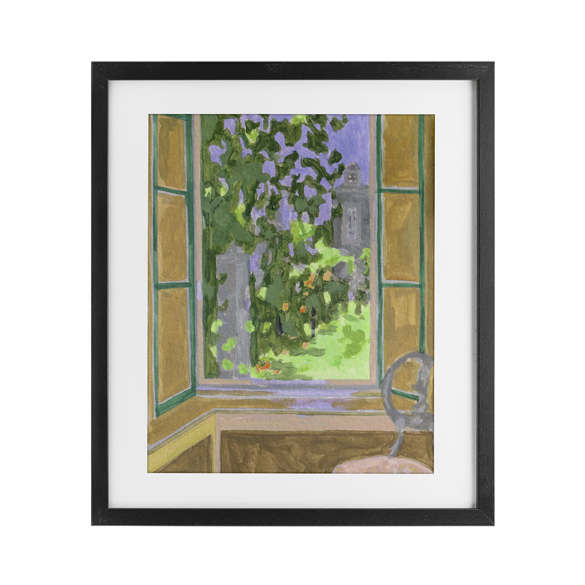 Seat For Spring Expression Black Framed Print Under Glass, design by Melissa Wang