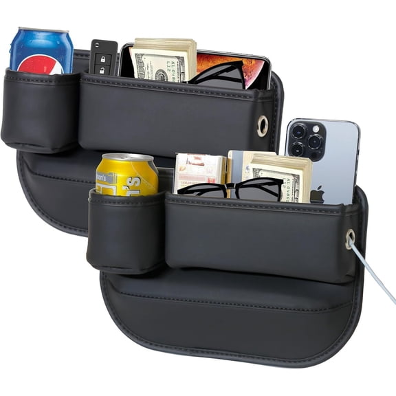 Seat Gap Filler Organizer, Premium Leather Console Organizer, Easy Access to Phone/Keys, Universal Fit for Car SUV Truck, Multi-Purpose Essentials Organizer (2PC)