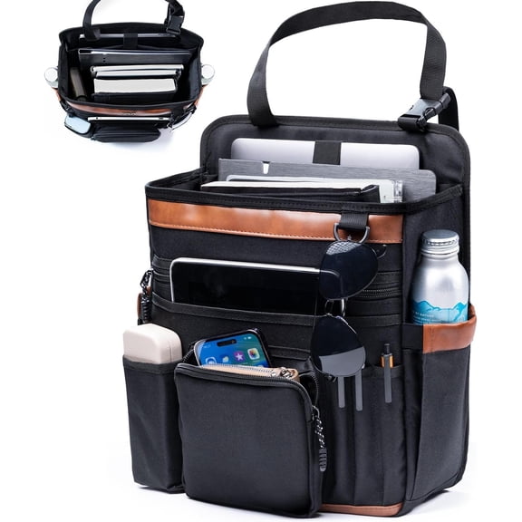 Seat Organizer with Laptop Compartment (Fits 15.6"), Front & Backseat Passenger Organizer with Adjustable Strap, Multiple Pockets, Portable Office Bag, Water-Resistant 1200D Polyester
