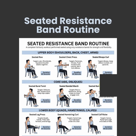 Seat Resistance Band Exercise Routine Poster, Arm, Leg, Gluteal Muscle Poster, Full Body Exercise Table Poster For Back And Core, Home Exercise Plan Poster