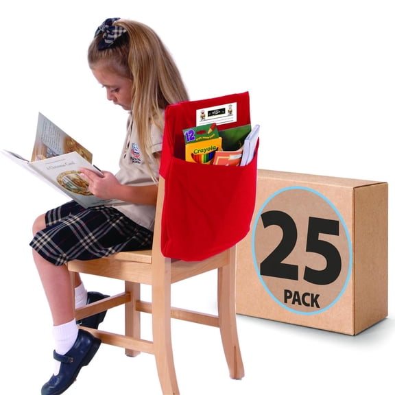 Seat Sack 15" Student Chair Pocket for Classrooms Red Pack of 25