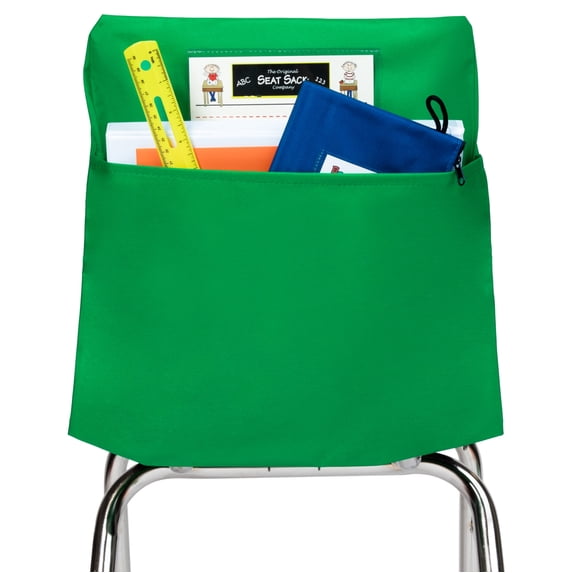 Seat Sack Student Chair Storage Pocket - 17", Single Pocket, Classroom Organizer for Student Desks, Durable Over-the-Chair Storage, Green, 1-Pack
