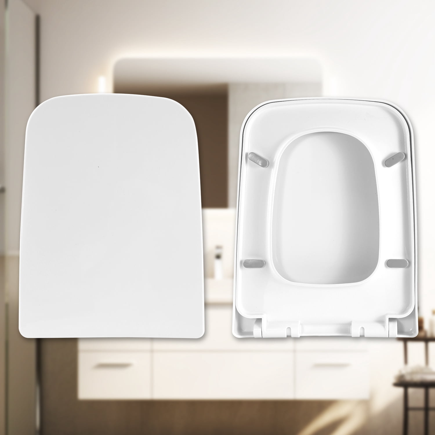 Seat Square Toilet Seat Heavy Duty Seat Toilet Seat Bumpers Quick-Release White