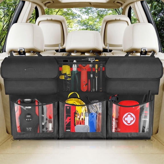 Seat Trunk Organizer Organizer Trunk Foldable Cargo Storage with 6 Large Pockets 3 Adjustable Straps 40x19inch