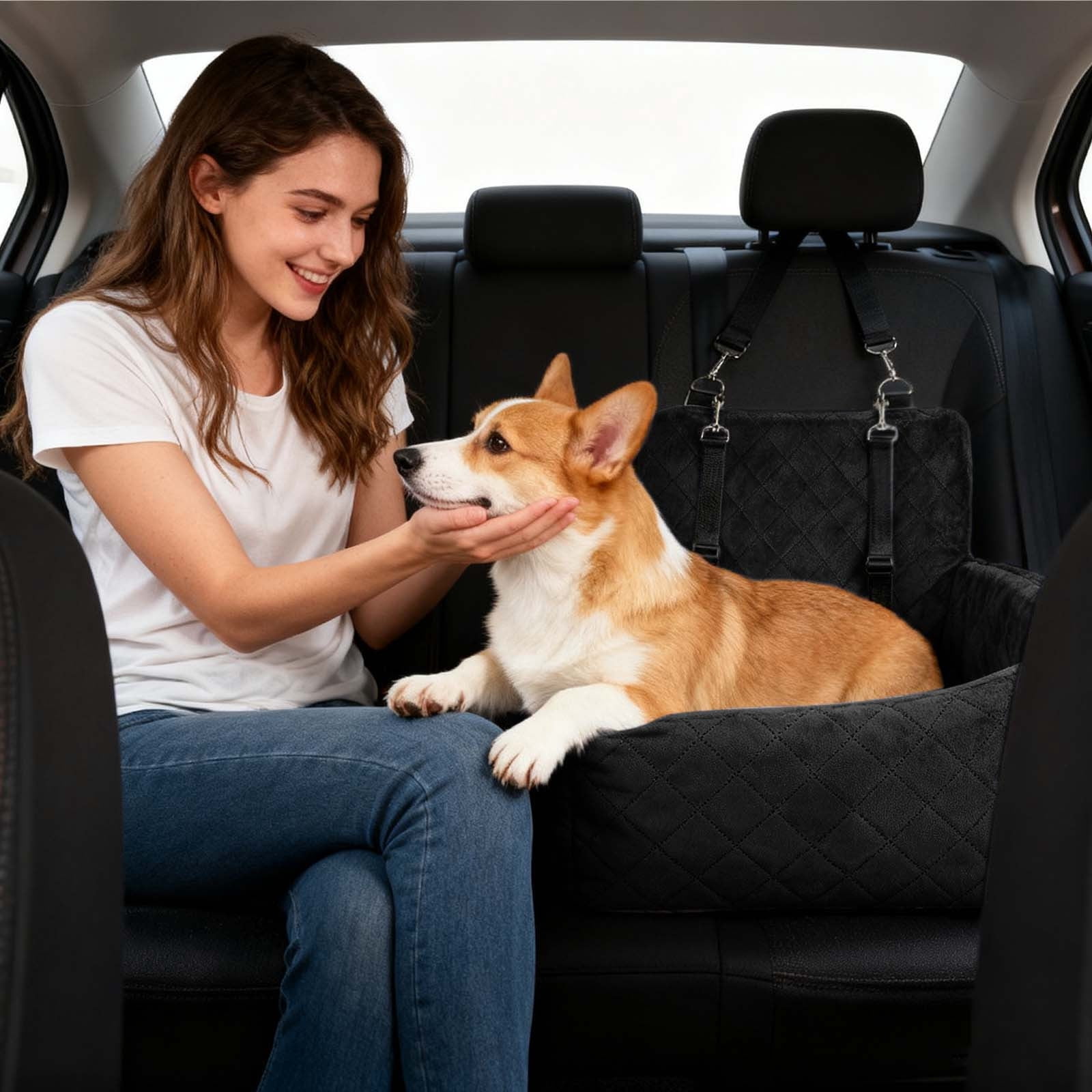 Seat Up To 35lbs Car Seat for Dogs with Detachable Washable Cushion and Storage Pocket Designed for Pet Comfort and Vehicle Convenience