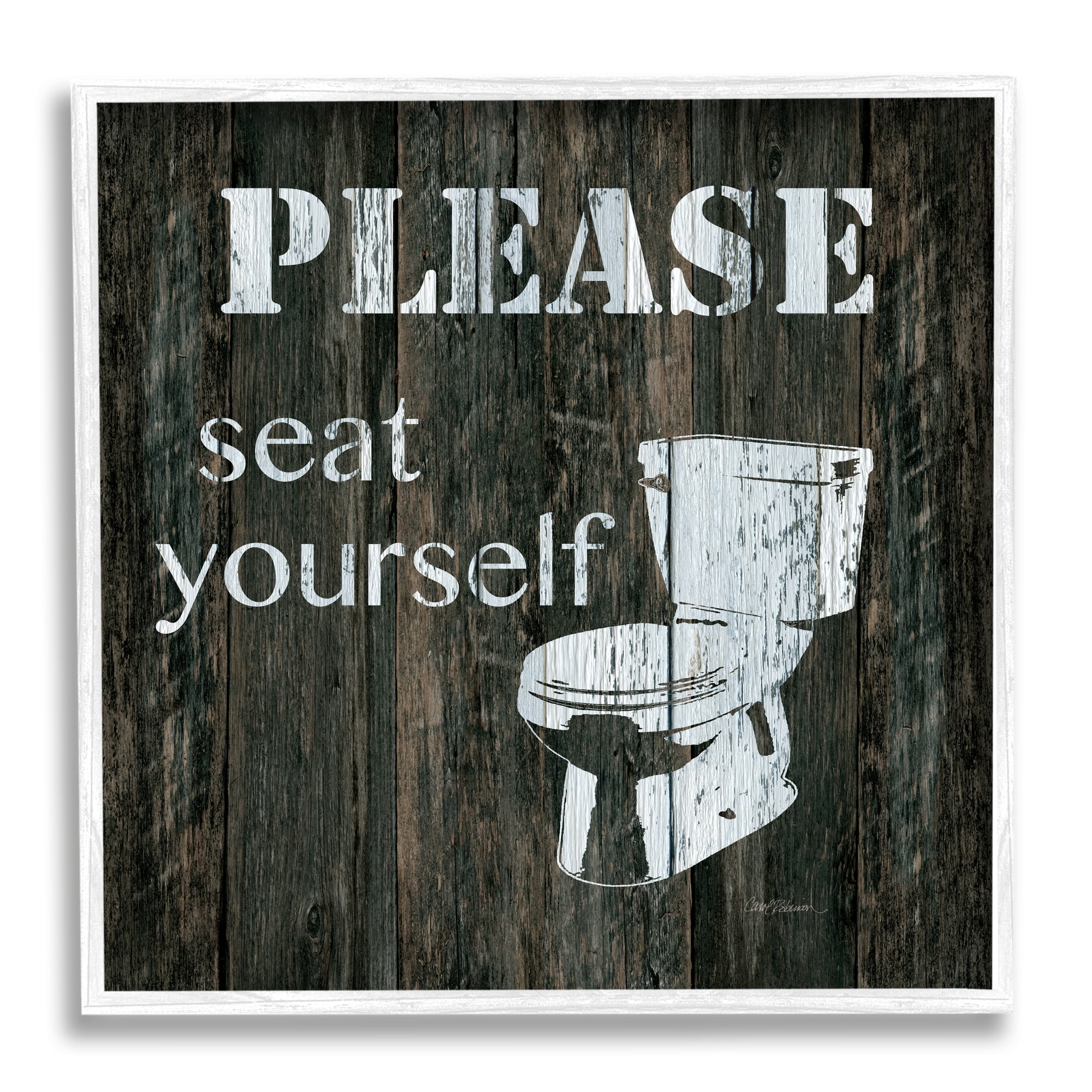 Seat Yourself Rustic Bathroom Sign Distressed Toilet Typography Framed Art Print Wall Art, 17x17