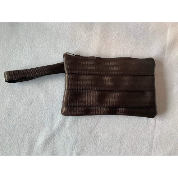 Seat belt clutch with wrist strap, various colors, lined or unlined, make up bag