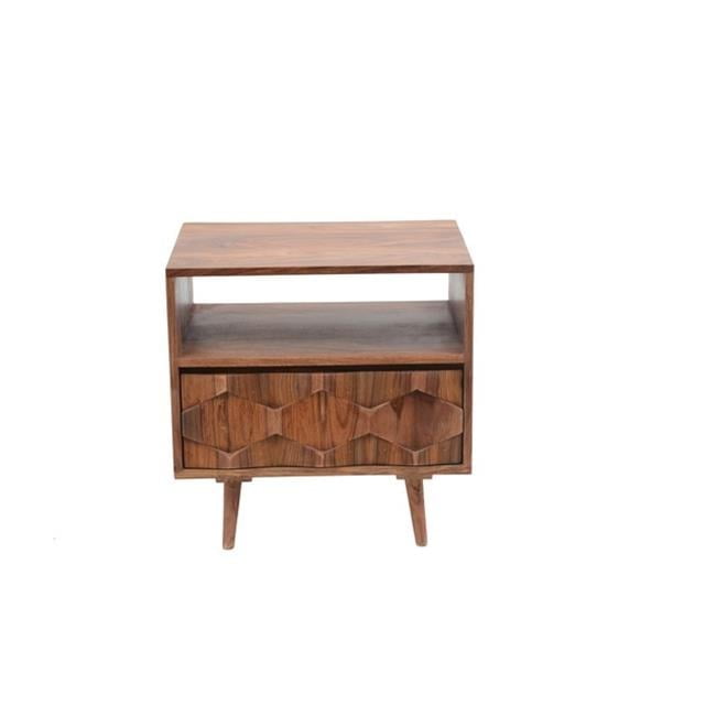 Mid-Century Sheesham Wood 22" Brown Nightstand with Drawer