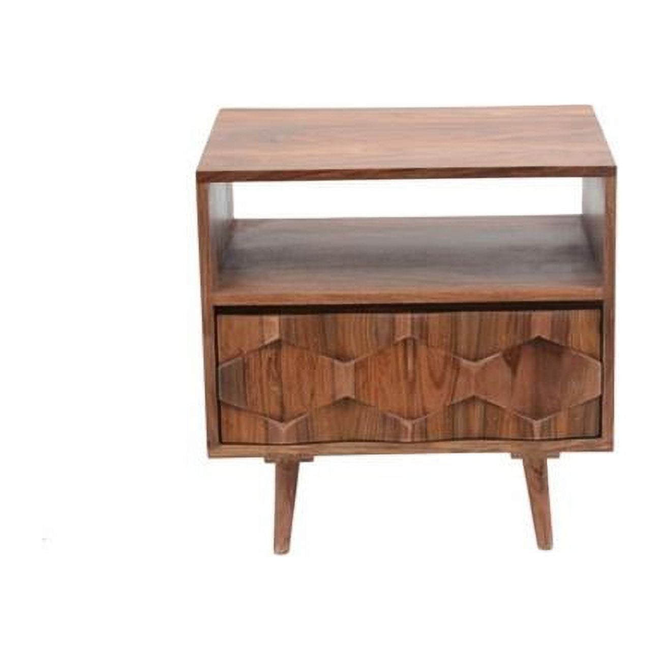 Mid-Century Sheesham Wood 22" Brown Nightstand with Drawer