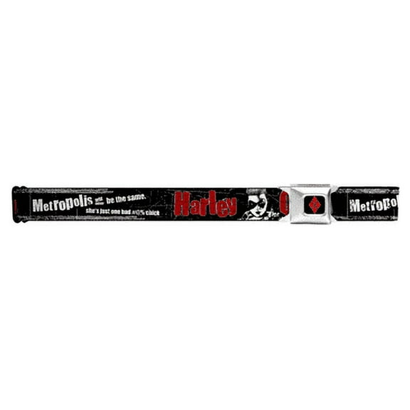 DC Comics Belt, Seatbelt Buckle Belt, Harley Quinn Face Metropolis Will Never Be The Same Black, 30 to 44 Inches