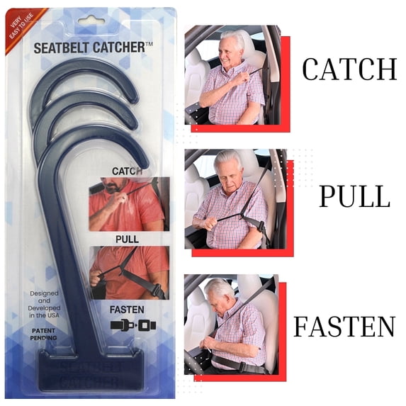 Seatbelt Catcher - 3 Pack Seat Belt Reaching Handle Aid for Elderly and People with Mobility Issues Dark Blue