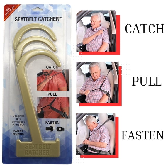 Seatbelt Catcher - 3 Pack Seat Belt Reaching Handle Aid for Elderly and People with Mobility Issues Khaki