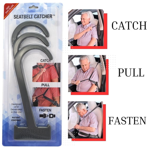 Seatbelt Catcher - 3 Pack Seat Belt Reaching Handle Aid for Elderly and People with Mobility Issues Grey