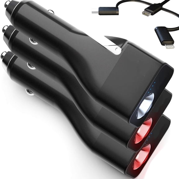 Seatbelt Cutter & Glass Breaker - 6 in 1 Car Safety Tool & Phone Charger - Car Safety Hammer for Window - Emergency Flashlight - Portable Power Bank - Rescue A6 Escape Device (Ver 2.0) (3 Pack)