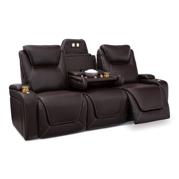 Seatcraft Colosseum Italian Leather Sofa w/ Fold-Down Table, Powered Headrest, Power Lumbar, Power Recline, Brown