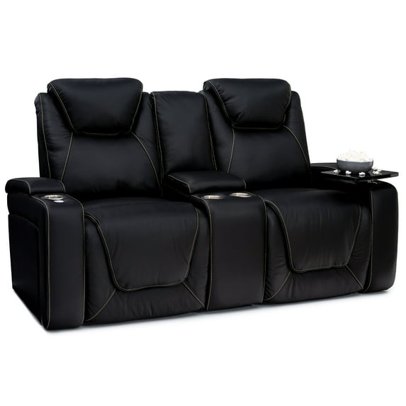 Seatcraft Concerto Heat & Massage Loveseat, Italian Leather, Powered Headrest, Powered Lumbar, Power Recline, Black