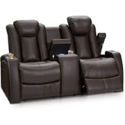 Seatcraft  Home Theater Seating - Leather Gel - Power Recline - Power Headrests - AC and USB Charging - Lighted Cup Holders - Fold Down Table (Sofa  Black)