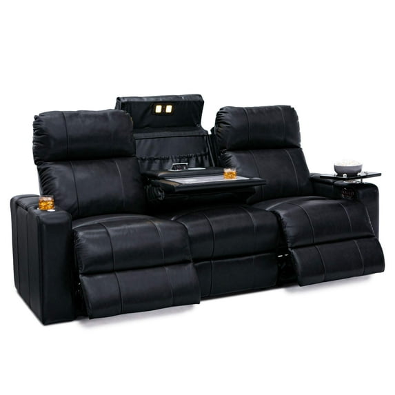 Seatcraft Octavius Italian Leather Sofa w/ Fold-Down Table, Powered Headrest, Power Lumbar, Power Recline, Black
