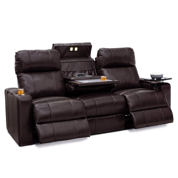 Seatcraft Octavius Italian Leather Sofa w/ Fold-Down Table, Powered Headrest, Power Lumbar, Power Recline, Brown