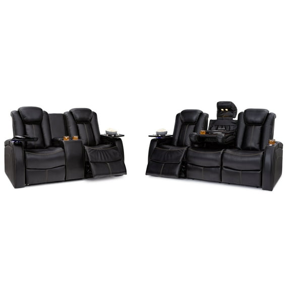 Seatcraft Omega Sofa & Loveseat Leather Gel, Powered Headrest, Power Recline, Black