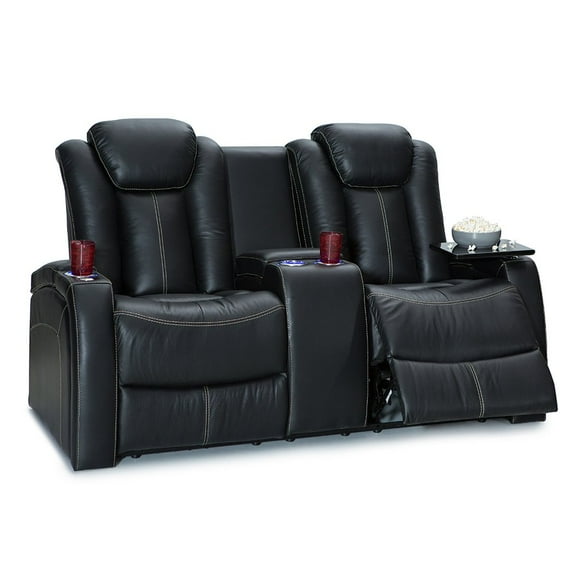 Seatcraft Republic Italian Leather Home Theater Loveseat w/Storage Console, Power Headrest, Power Recline, Black