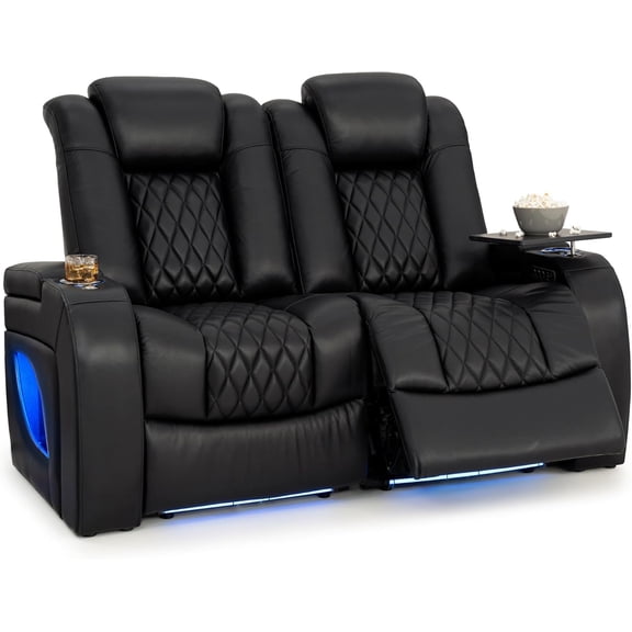Seatcraft Virtuoso LT Zero-Gravity HeatZero Italian Leather Home Theater Seating, Heat & Massage, Power Headrest, Power Recline, Row of 2 Loveseat, Black