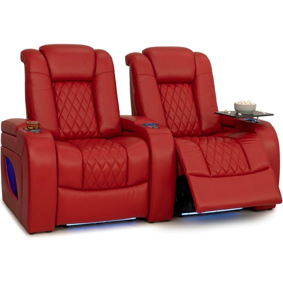 Seatcraft Virtuoso LT Zero-Gravity HeatZero Italian Leather Home Theater Seating, Heat & Massage, Power Headrest, Power Recline, Row of 2, Red