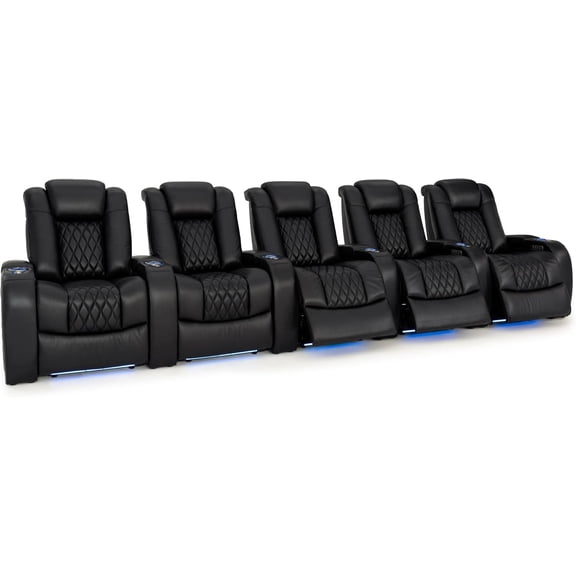 Seatcraft Virtuoso LT Zero-Gravity HeatZero Italian Leather Home Theater Seating, Heat & Massage, Power Headrest, Power Recline, Row of 5, Black