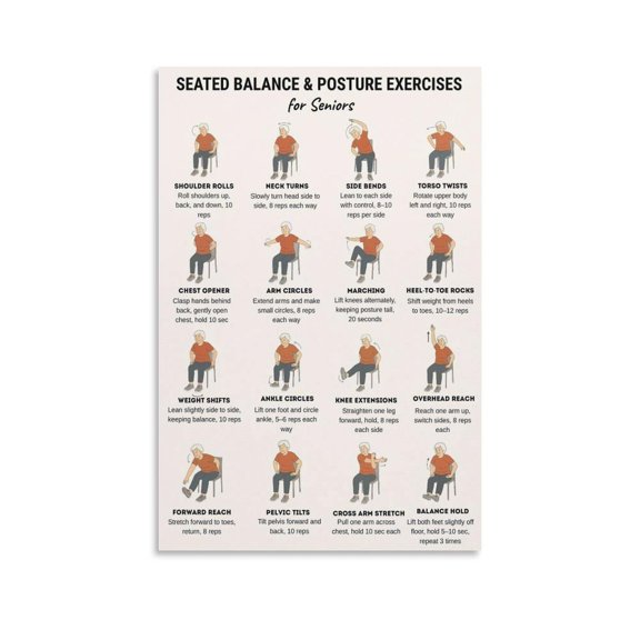 Seated Balance & Posture Exercises for Seniors Wall Art Picture Painting Poster Canvas Print Posters Artworks Bedroom Living Room Decor poster