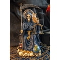 thumbnail image 1 of Seated Blue Santa Muerte With Scythe Scales of Justice And Wise Owl Figurine 9"H, 1 of 9