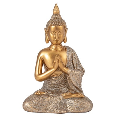Seated Buddha Statue Buddhism Thai Meditating Home and Garden Decorative Sculpture Praying Collectibles Figurine 4.75" Tall