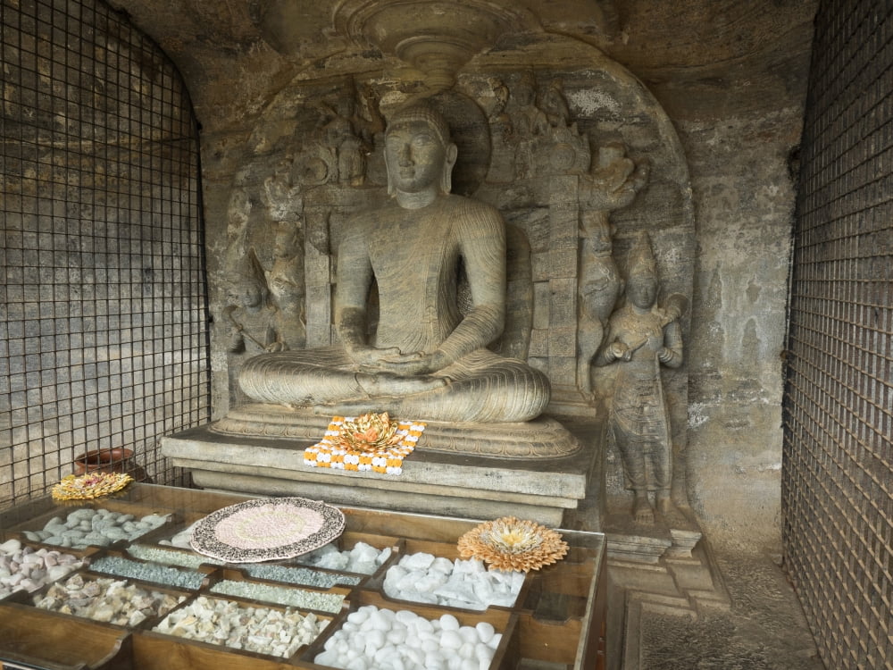 Seated Buddha figure called the Vidyhadhara Guha carved from single rock face at Gal Vihara Polonnaruwa North Central Province Sri Lanka Canvas Art - Panoramic Images (12 x 16)