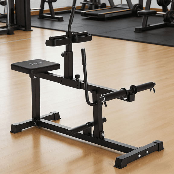 Seated Calf Raise Machine Leg Press Workout Equipment Olympic Weight Posts 440Lbs Capacity 48In Length Adjustable Height Steel Frame Home Gym Fitness Training Non-Slip Foot Brace Padded Seat Black