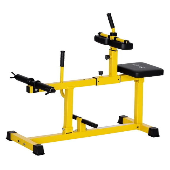 Seated Calf Raise Machine, Steel Leg Extension Workout Equipment, Adjustable Thigh Pad, 440lbs Capacity, Gym Strength Training, Yellow