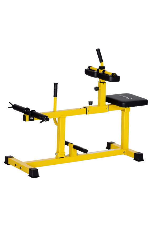 Seated Calf Raise Machine, Steel Leg Extension Workout Equipment, Adjustable Thigh Pad, 440lbs Capacity, Gym Strength Training, Yellow