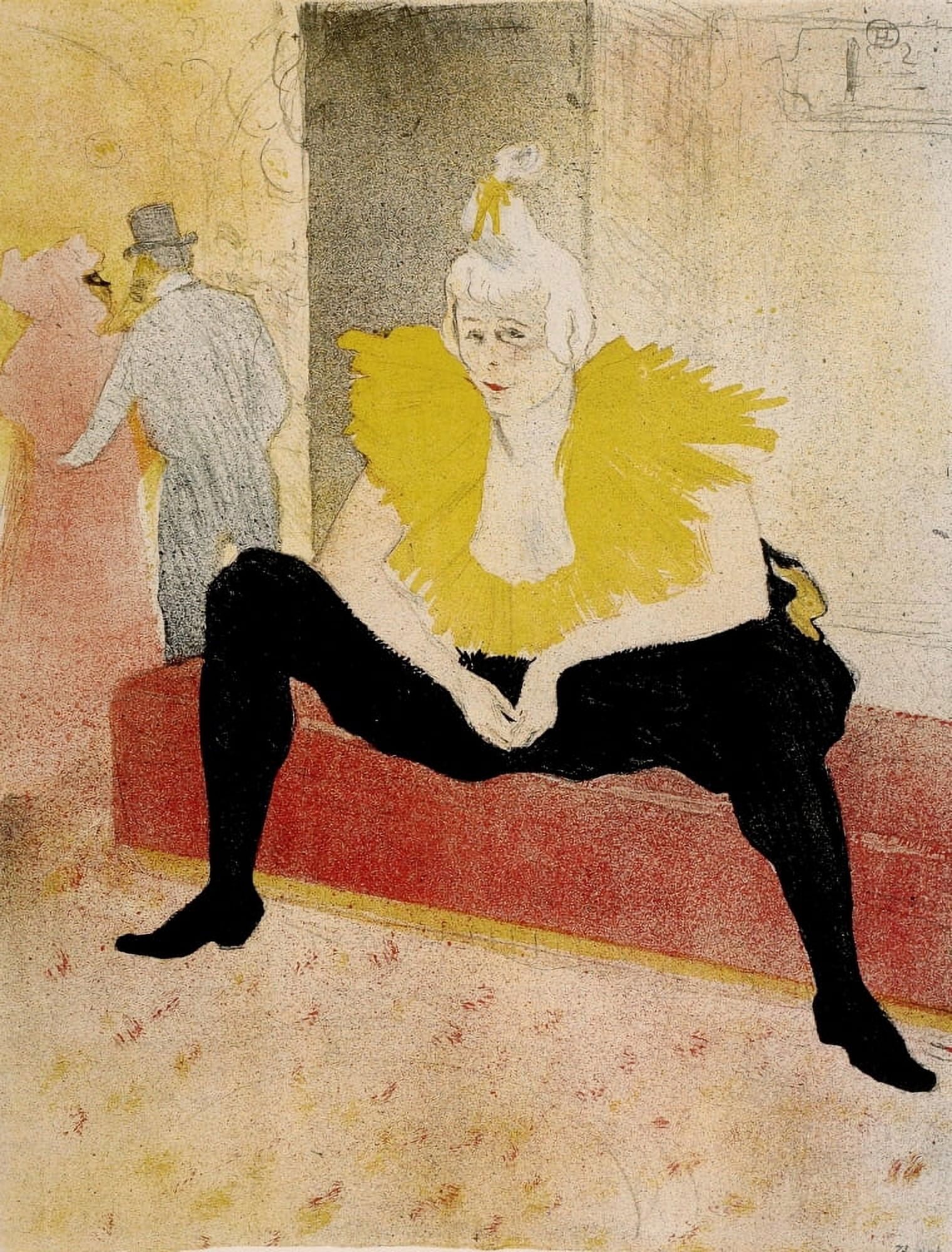 Seated Clown (Mademoiselle Cha-U-Kao) 1896 Canvas Art - H de Toulouse-Lautrec (18 x 24)