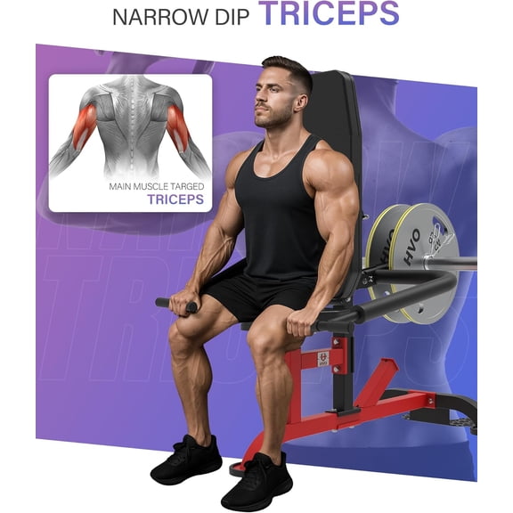 Seated Dip  for Triceps and Biceps - Plate Loaded Home Gym Strength Training Equipment with Adjustable