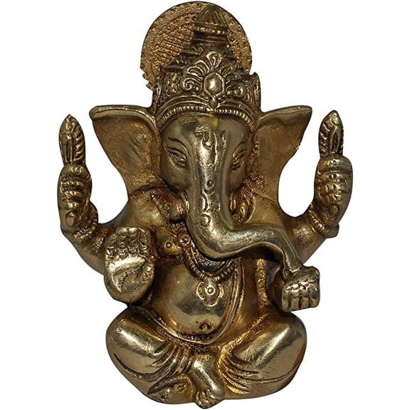 Seated Ganesha Brass Statue Sculpture