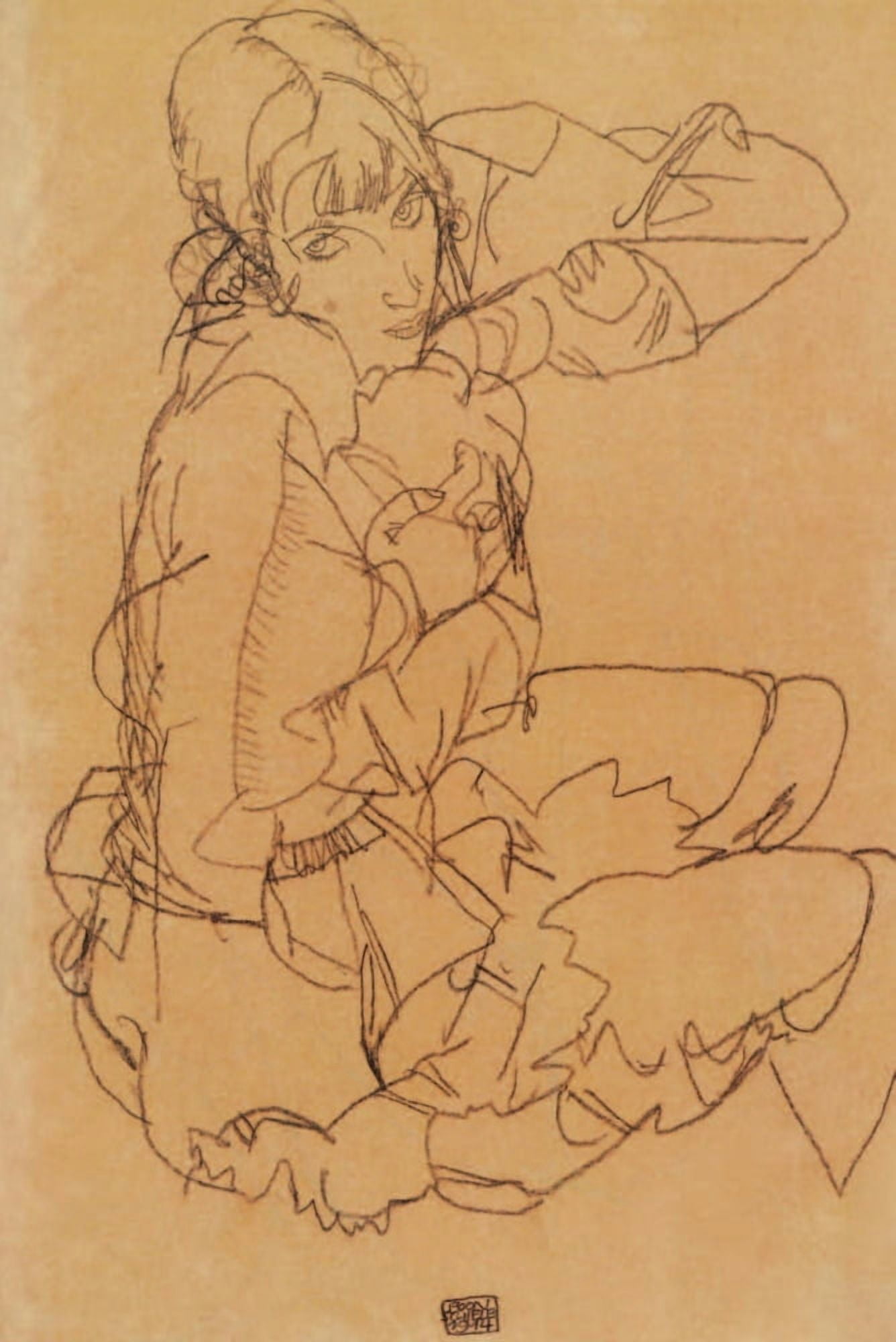 Seated Girl 1914 Canvas Art - Egon Schiele (18 x 24)