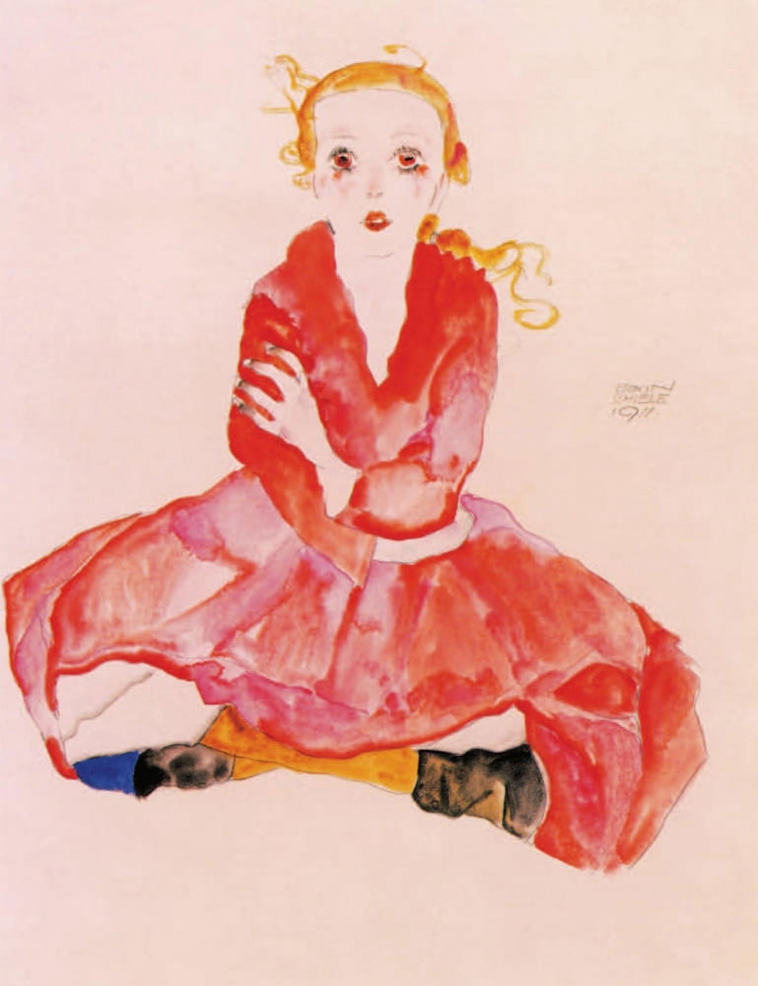 Seated Girl facing front 1911 Canvas Art - Egon Schiele (24 x 36)