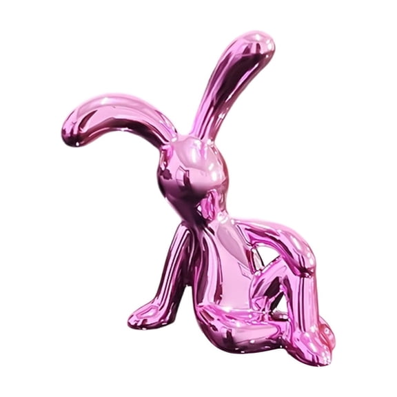 Metallic Finish Sitting Long-Eared Rabbit Figurine For Living Room Tv Cabinet Or Entryway Tabletop Decor