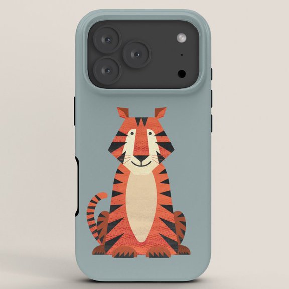 Seated Orange Tiger Illustration Tough Case for Apple iPhone, Polycarbonate Outer Shell with TPU Liner