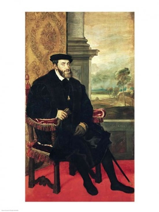 Seated Portrait of Emperor Charles V Canvas Art - Titian (24 x 36)