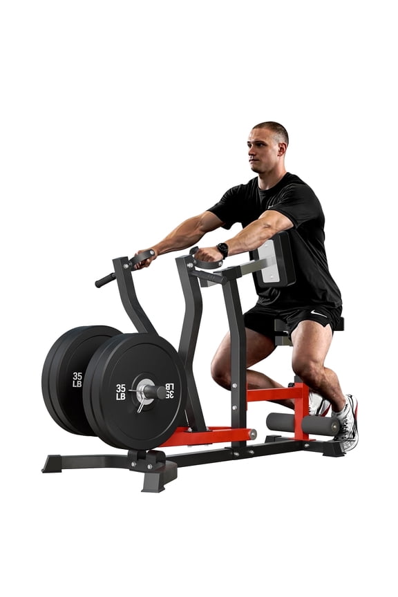 eated Row Machine, Plate Loaded Lat and Back Workout Equipment with Adjustable Positions and Rotating Handles