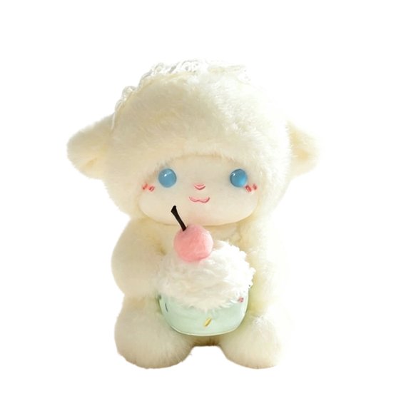 Seated Sheep Plush Doll, Small Lamb Animal Figure, 5.91 x 3.94 Inch Character for Birthday Gifts and Desk Decor, Polyester Stuffed Body for Children's Pretend Scenes and Collections