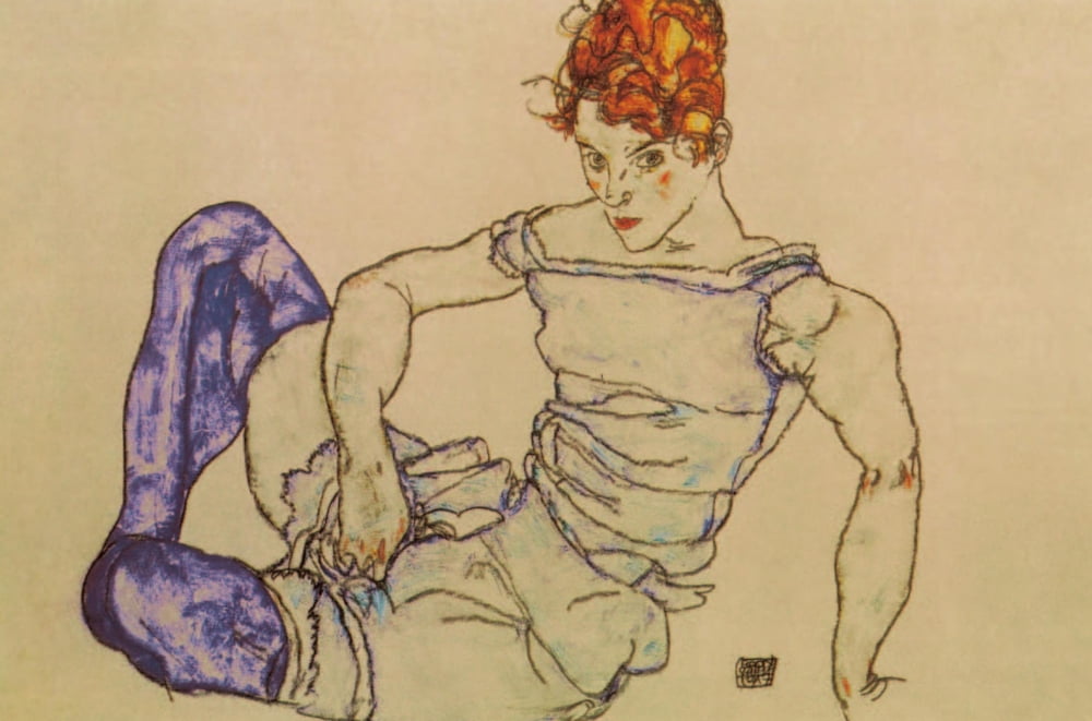 Seated Woman in Violet Stockings 1917 Canvas Art - Egon Schiele (18 x 24)