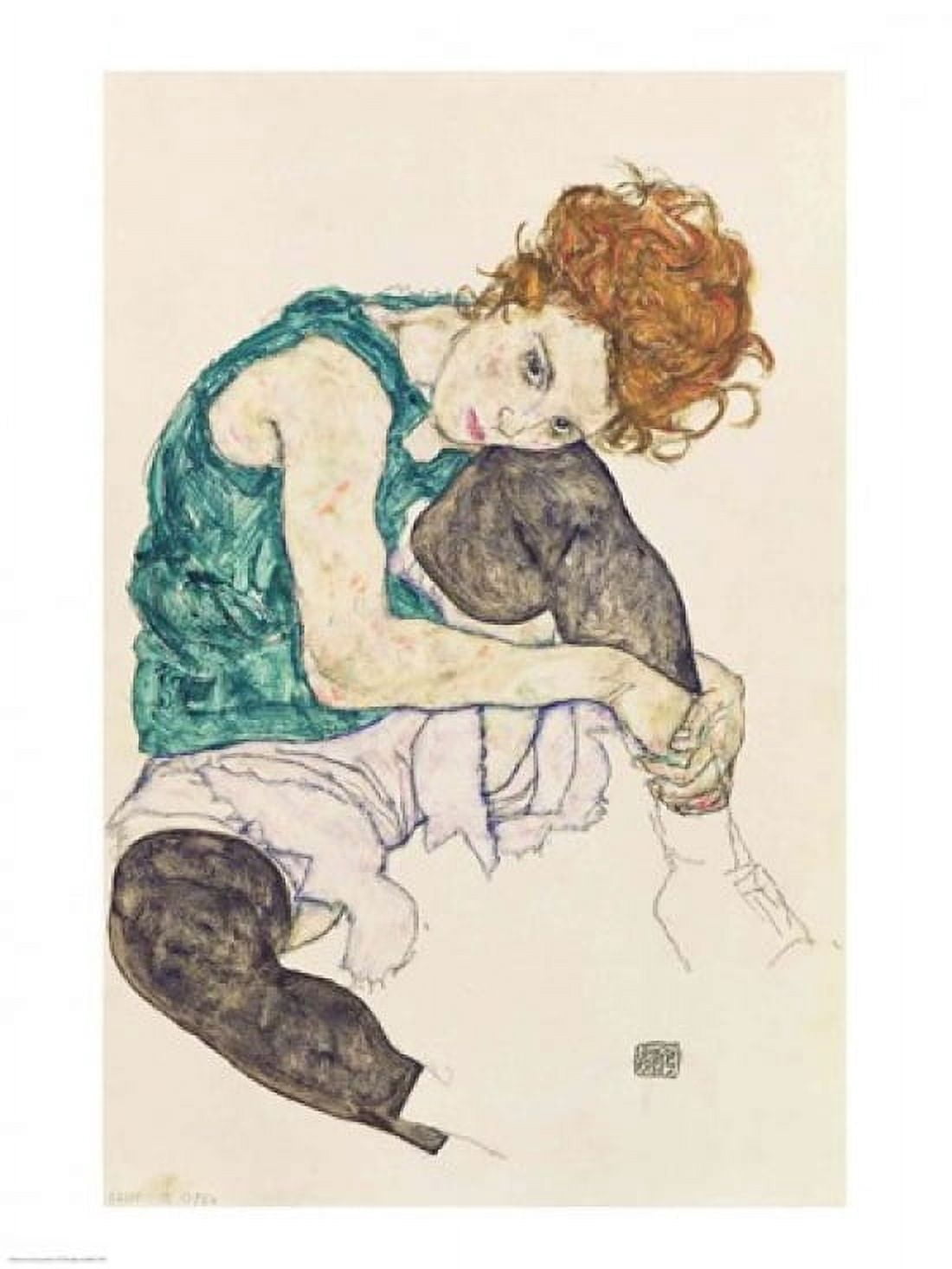 Seated Woman with Bent Knee 1917 Canvas Art - Egon Schiele (18 x 24)